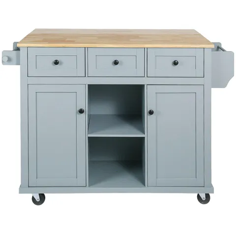 Gray Mdf Base with Wood Top Rolling Kitchen Island