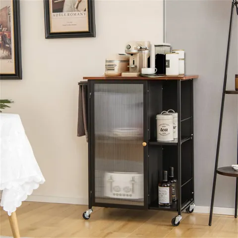 Black Mdf Base with Wood Top Rolling Kitchen Cart
