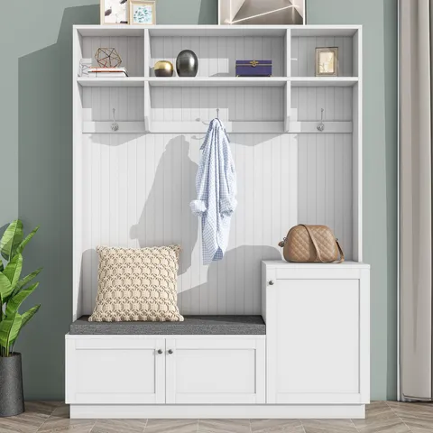Modern 59-in White Wood Hall Tree