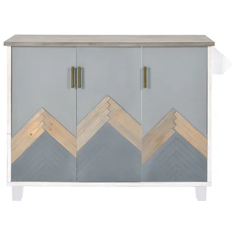 Gray Mdf Base with Wood Top Rolling Kitchen Island