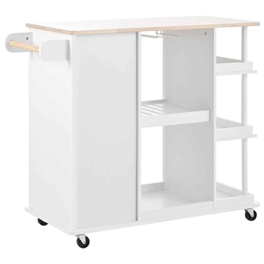 CESICIA White Wood Base with Wood Top Rolling Kitchen Island (17.5-in x 40-in x 33.7-in), photo 5 of 20
