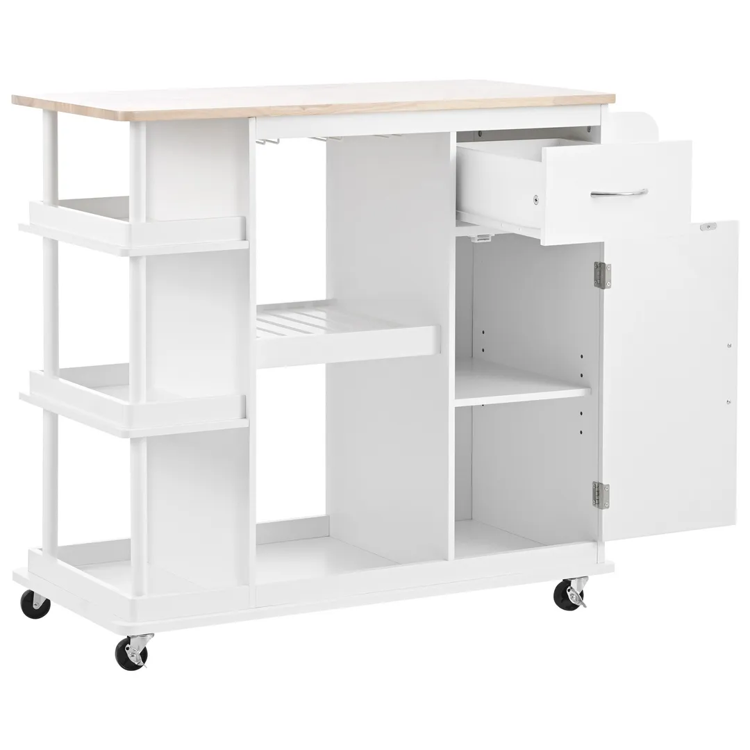 CESICIA White Wood Base with Wood Top Rolling Kitchen Island (17.5-in x 40-in x 33.7-in), photo 4 of 20