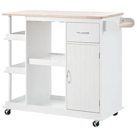 White Wood Base with Wood Top Rolling Kitchen Island