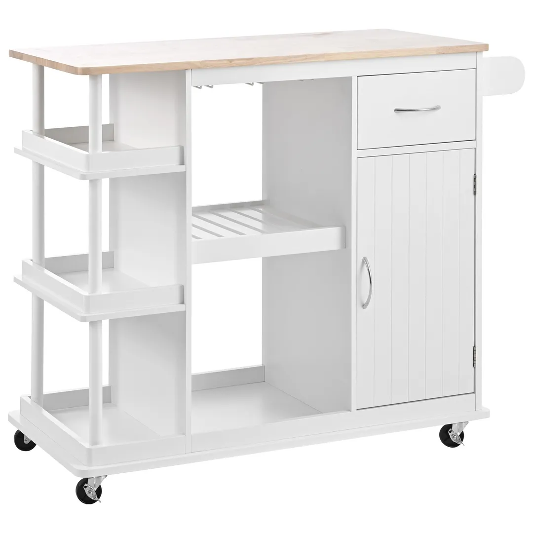 CESICIA White Wood Base with Wood Top Rolling Kitchen Island (17.5-in x 40-in x 33.7-in), photo 3 of 20