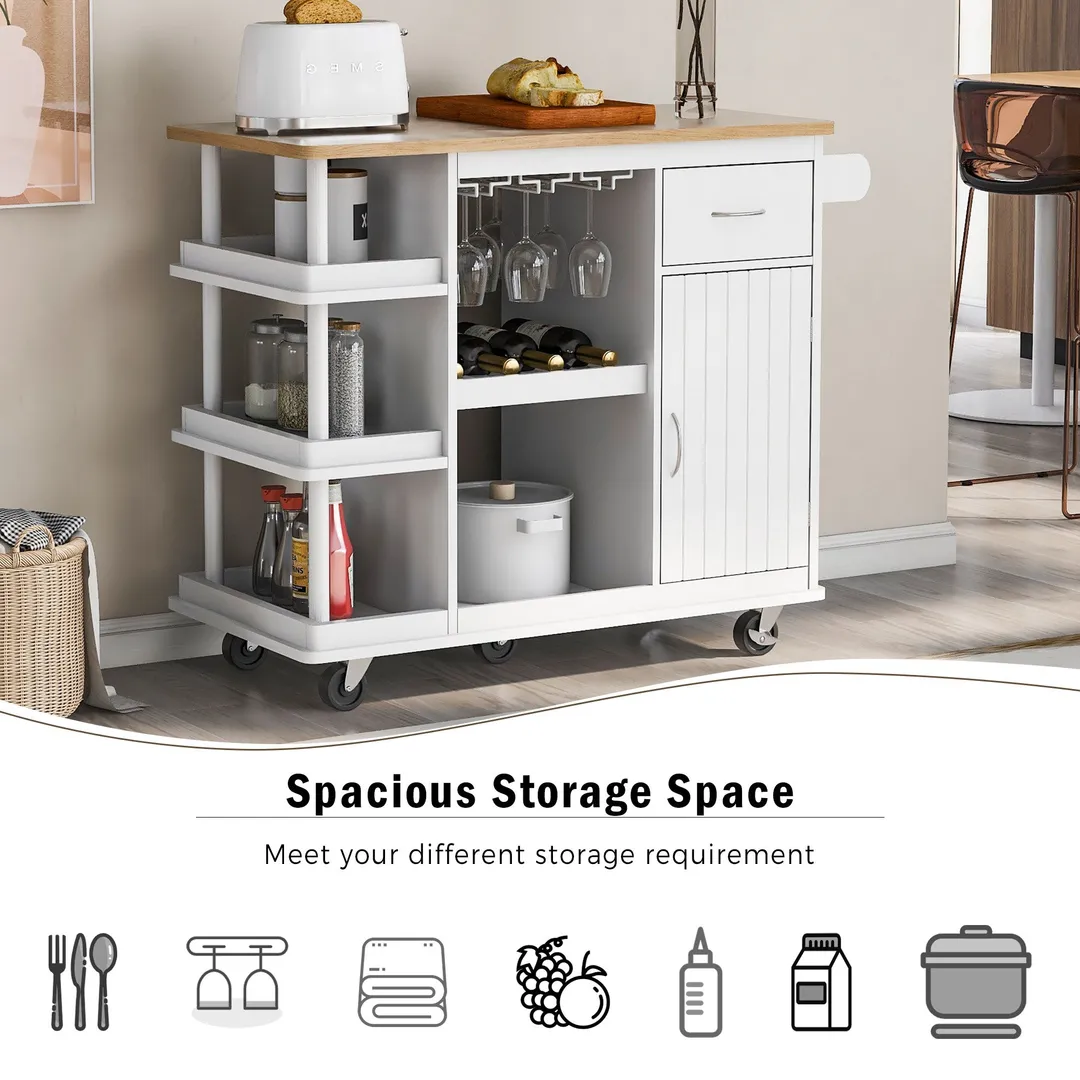 CESICIA White Wood Base with Wood Top Rolling Kitchen Island (17.5-in x 40-in x 33.7-in), photo 14 of 20