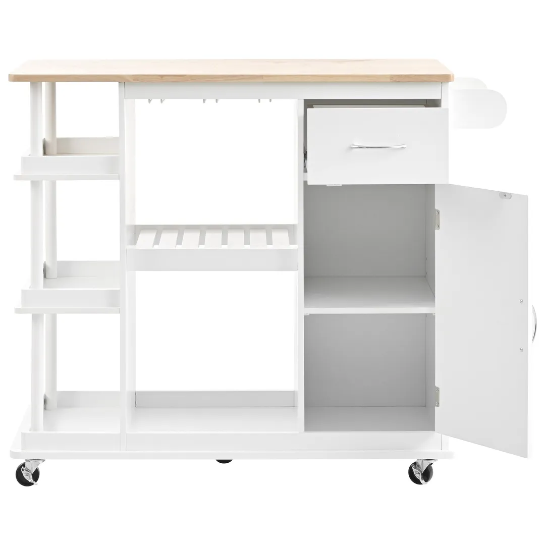 CESICIA White Wood Base with Wood Top Rolling Kitchen Island (17.5-in x 40-in x 33.7-in), photo 2 of 20