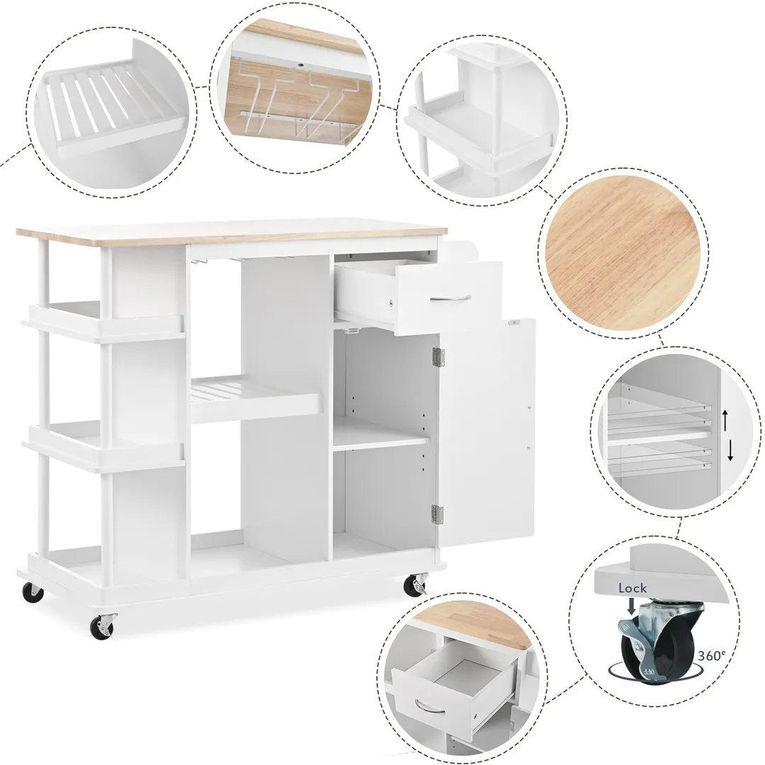 CESICIA White Wood Base with Wood Top Rolling Kitchen Island (17.5-in x 40-in x 33.7-in), photo 13 of 20