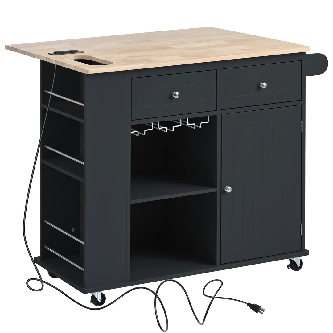 CESICIA Black Wood Base with Wood Top Rolling Kitchen Island (29.3-in x 35.8-in x 33.7-in), photo 5 of 6
