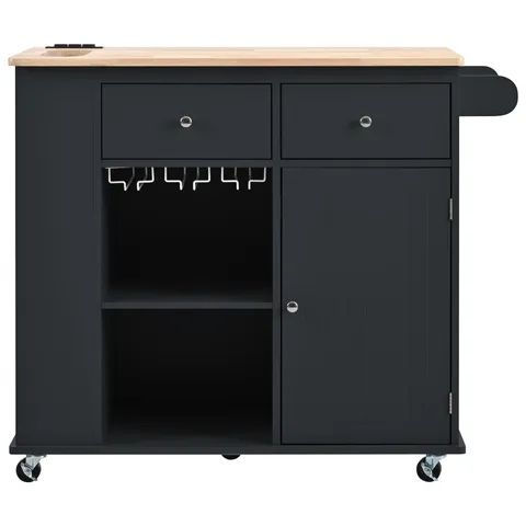 Black Wood Base with Wood Top Rolling Kitchen Island