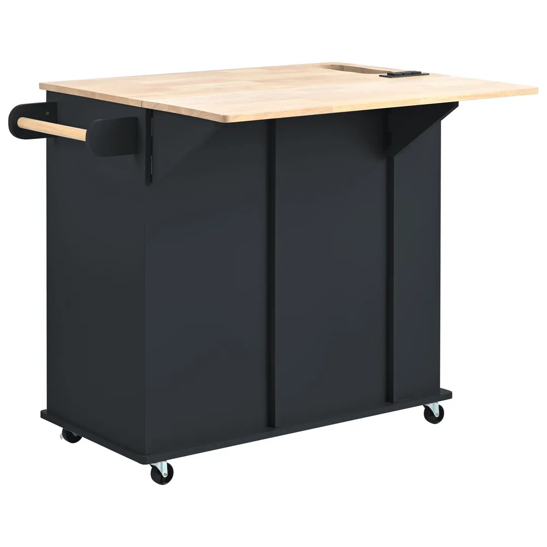 CESICIA Black Wood Base with Wood Top Rolling Kitchen Island (29.3-in x 35.8-in x 33.7-in), photo 3 of 6