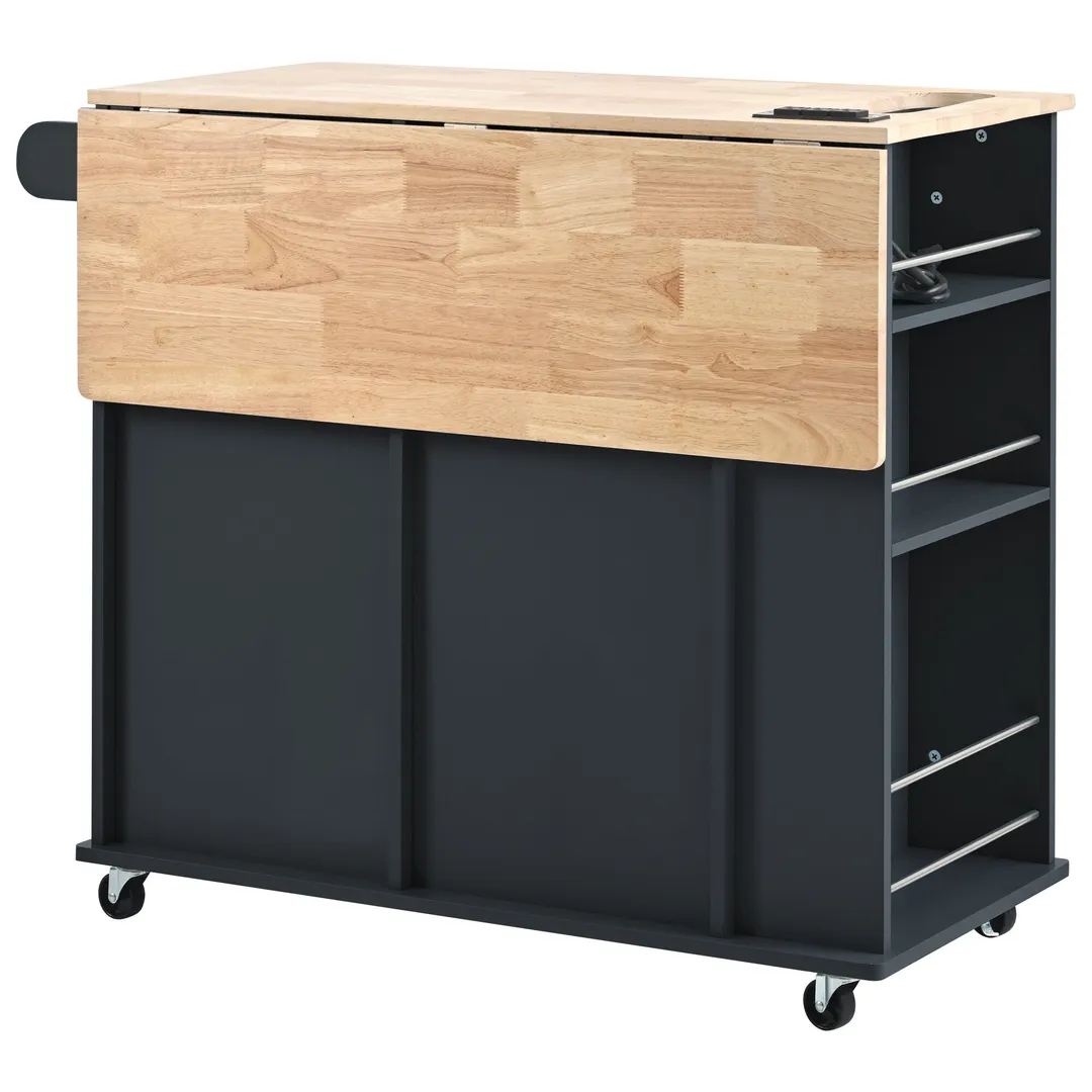 CESICIA Black Wood Base with Wood Top Rolling Kitchen Island (29.3-in x 35.8-in x 33.7-in), photo 4 of 6