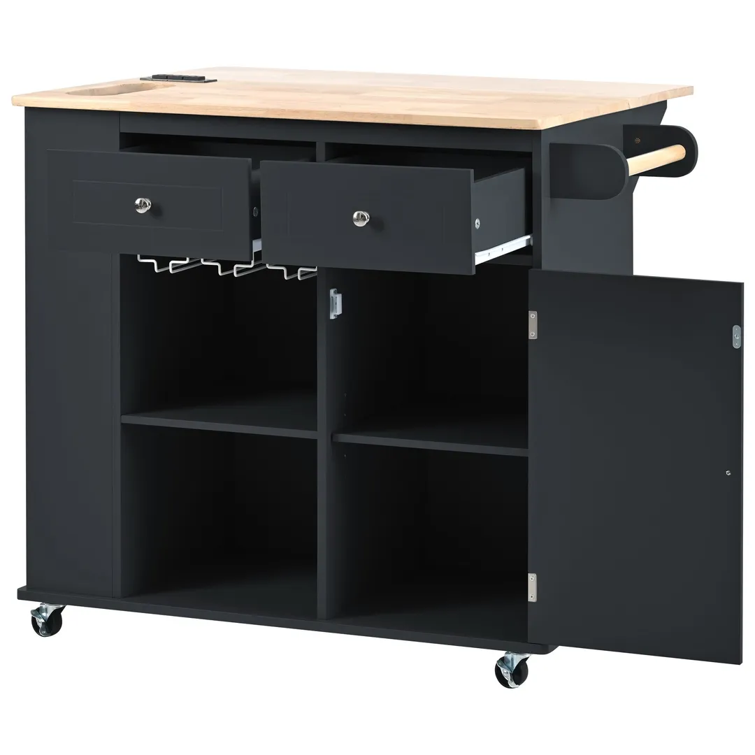 CESICIA Black Wood Base with Wood Top Rolling Kitchen Island (29.3-in x 35.8-in x 33.7-in), photo 2 of 6