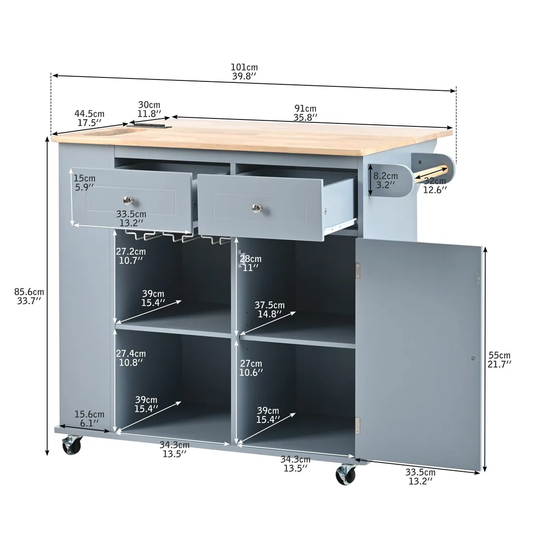 CESICIA Blue Wood Base with Wood Top Rolling Kitchen Island (29.3-in x 35.8-in x 33.7-in), photo 5 of 5