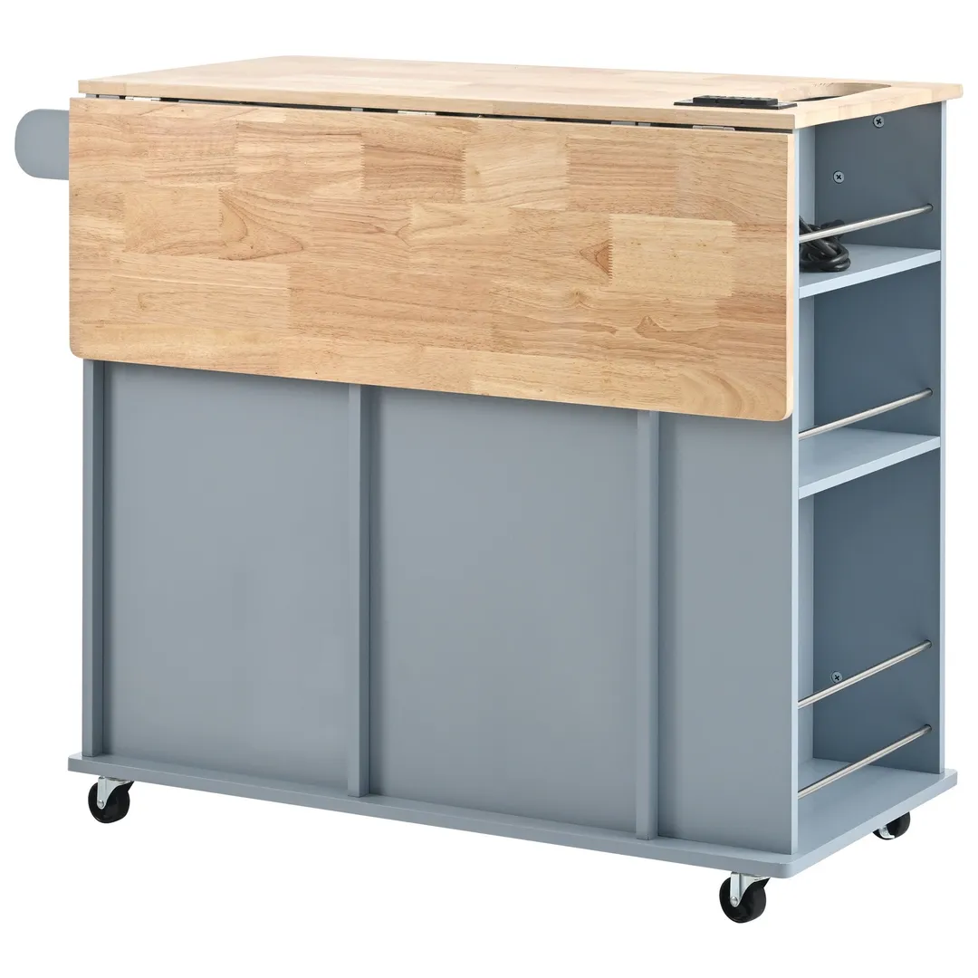 CESICIA Blue Wood Base with Wood Top Rolling Kitchen Island (29.3-in x 35.8-in x 33.7-in), photo 4 of 5