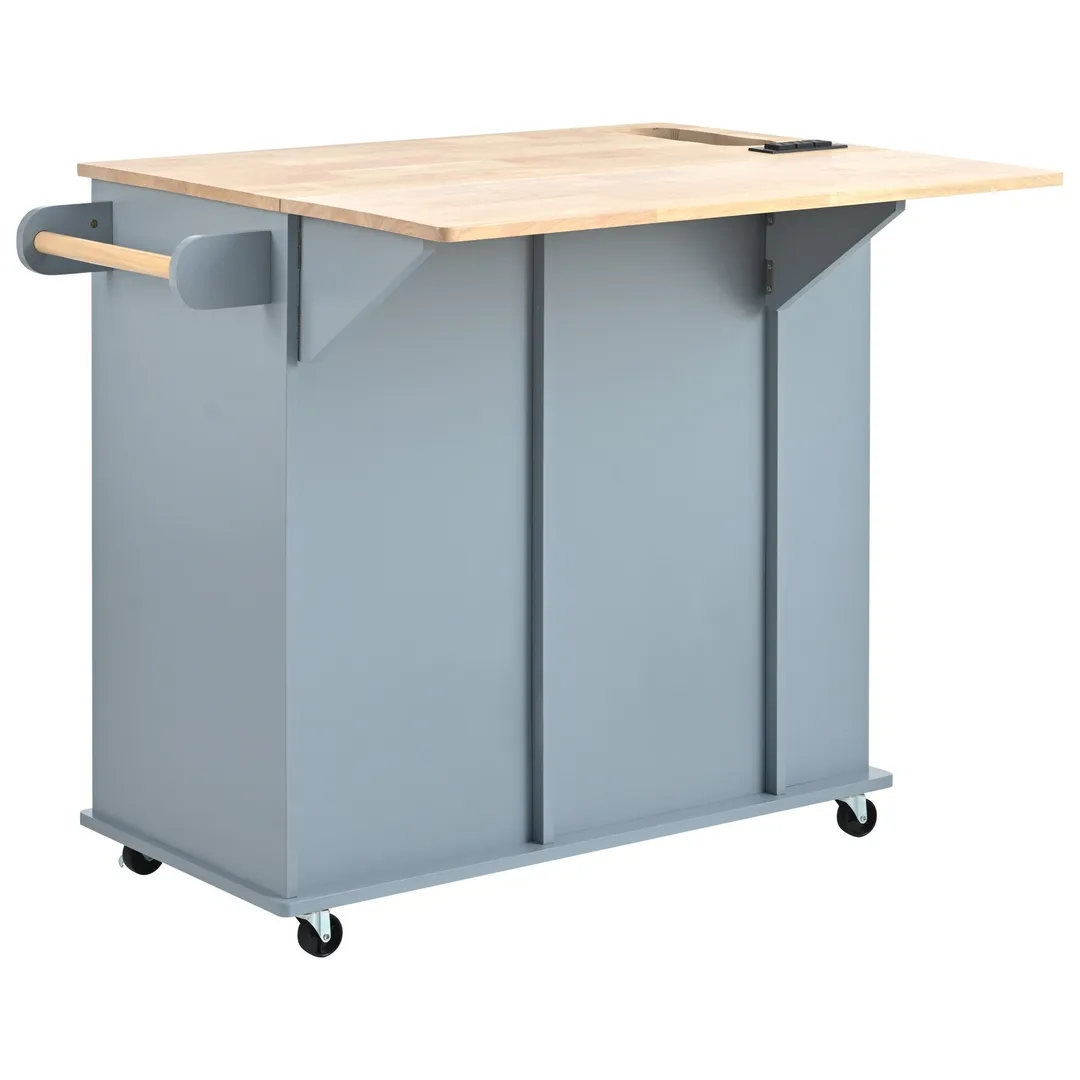 CESICIA Blue Wood Base with Wood Top Rolling Kitchen Island (29.3-in x 35.8-in x 33.7-in), photo 3 of 5