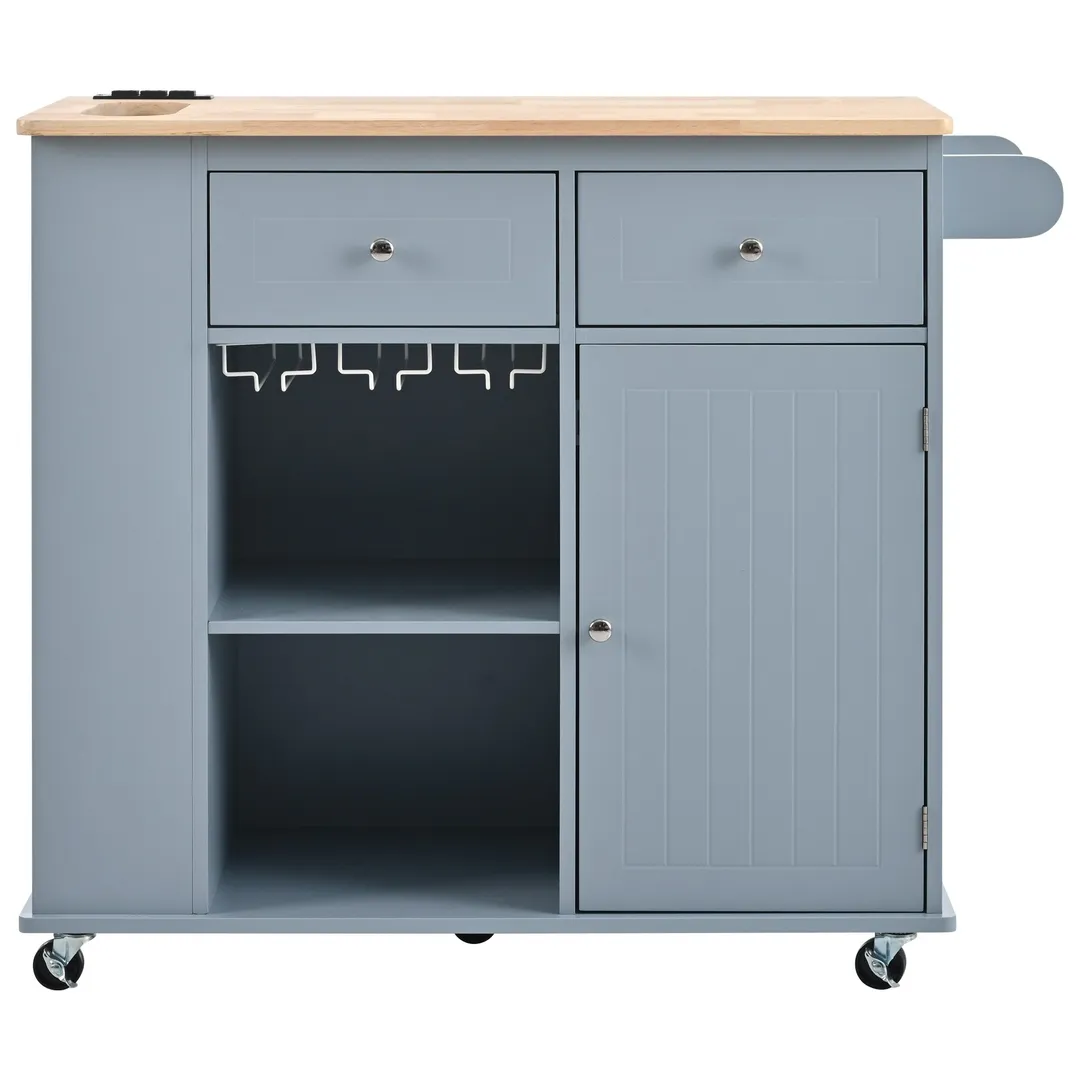 CESICIA Blue Wood Base with Wood Top Rolling Kitchen Island (29.3-in x 35.8-in x 33.7-in), photo 2 of 5