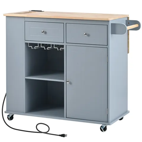 Blue Wood Base with Wood Top Rolling Kitchen Island