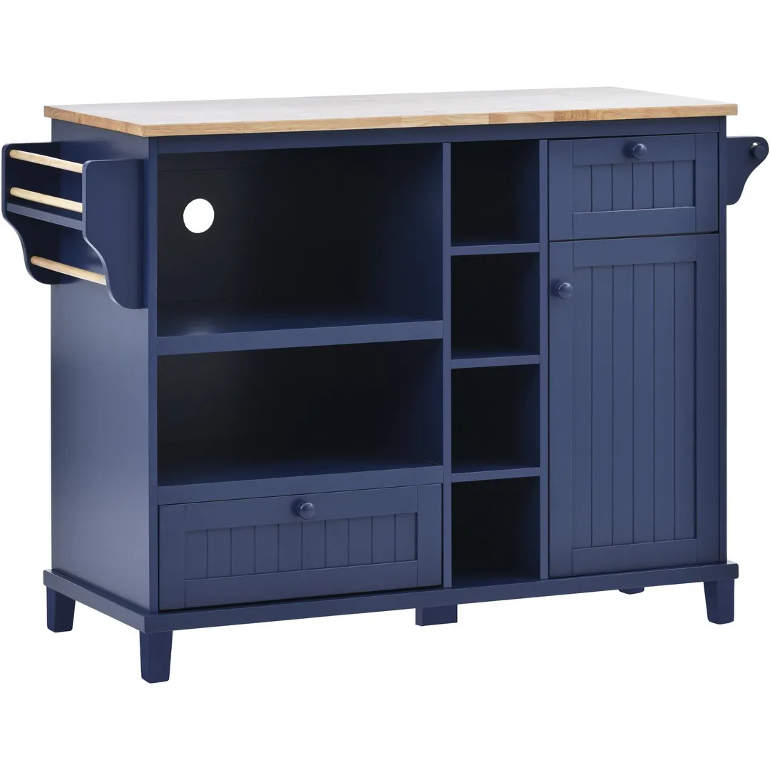 CESICIA Blue Wood Base with Wood Top Rolling Kitchen Island (18.1-in x 50.8-in x 36.2-in), photo 4 of 5