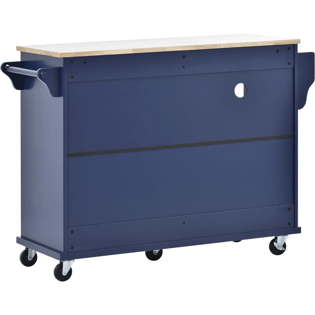 CESICIA Blue Wood Base with Wood Top Rolling Kitchen Island (18.1-in x 50.8-in x 36.2-in), photo 2 of 5
