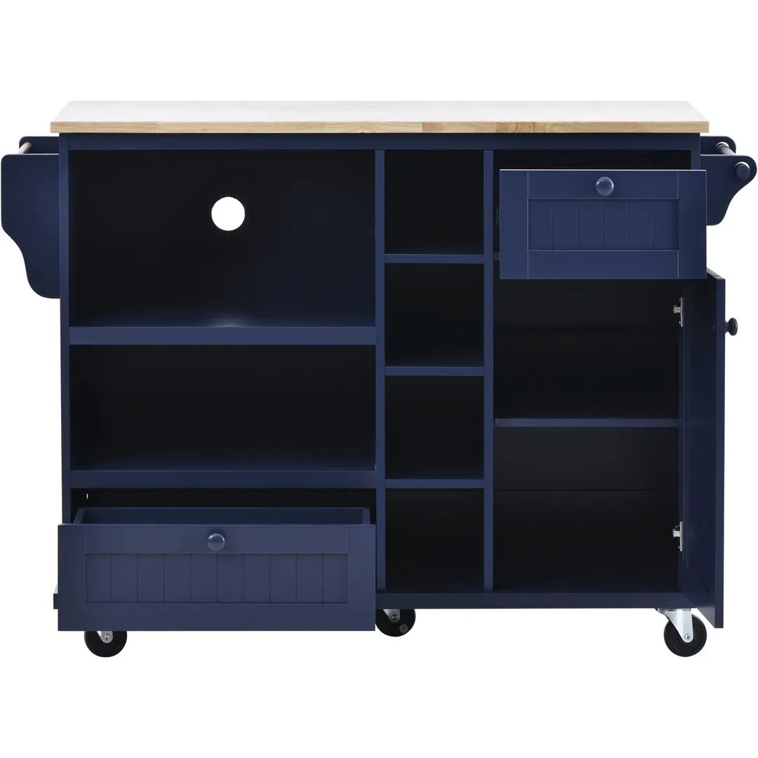 CESICIA Blue Wood Base with Wood Top Rolling Kitchen Island (18.1-in x 50.8-in x 36.2-in), photo 3 of 5