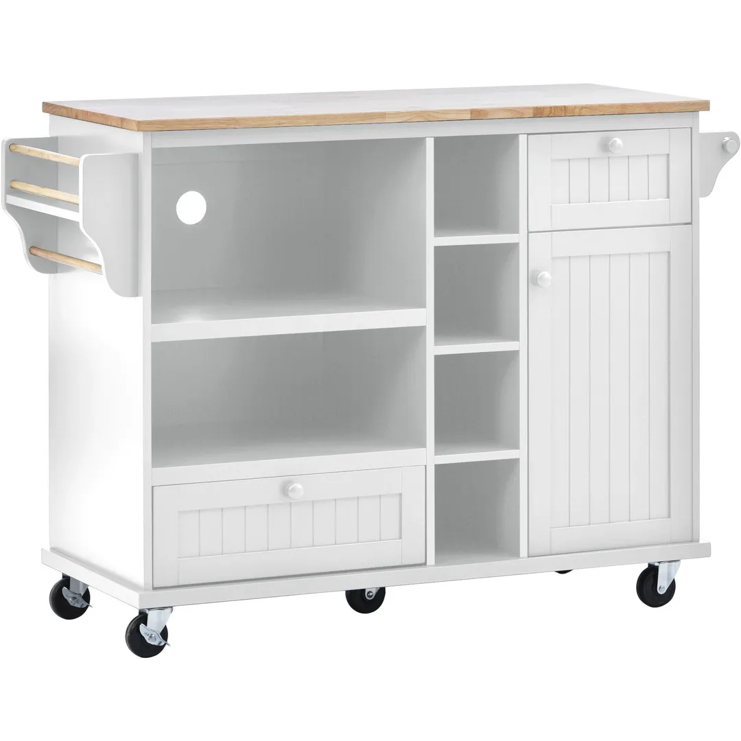 CESICIA White Wood Base with Wood Top Rolling Kitchen Island (18.1-in x 50.8-in x 36.2-in), photo 4 of 16