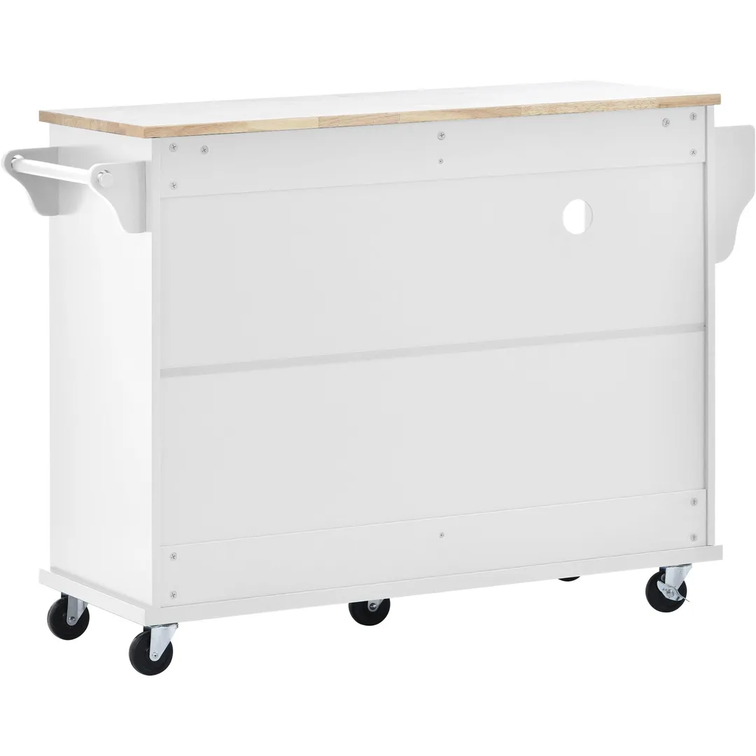 CESICIA White Wood Base with Wood Top Rolling Kitchen Island (18.1-in x 50.8-in x 36.2-in), photo 7 of 16