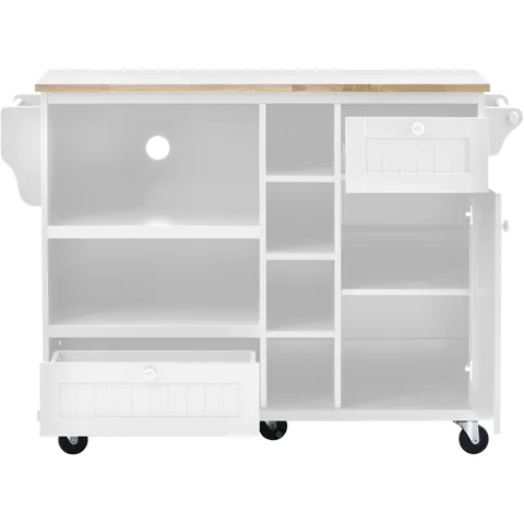 White Wood Base with Wood Top Rolling Kitchen Island