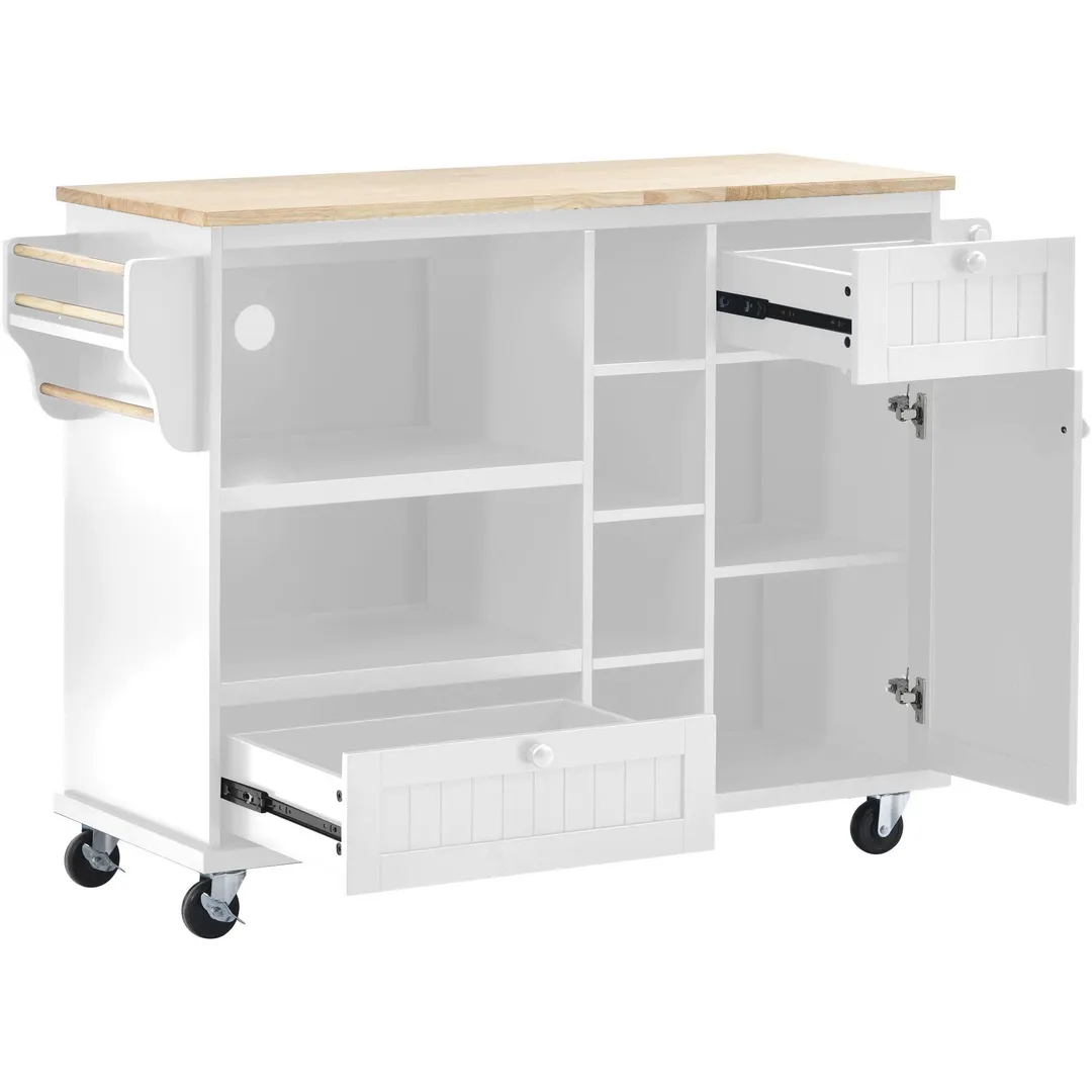 CESICIA White Wood Base with Wood Top Rolling Kitchen Island (18.1-in x 50.8-in x 36.2-in), photo 6 of 16