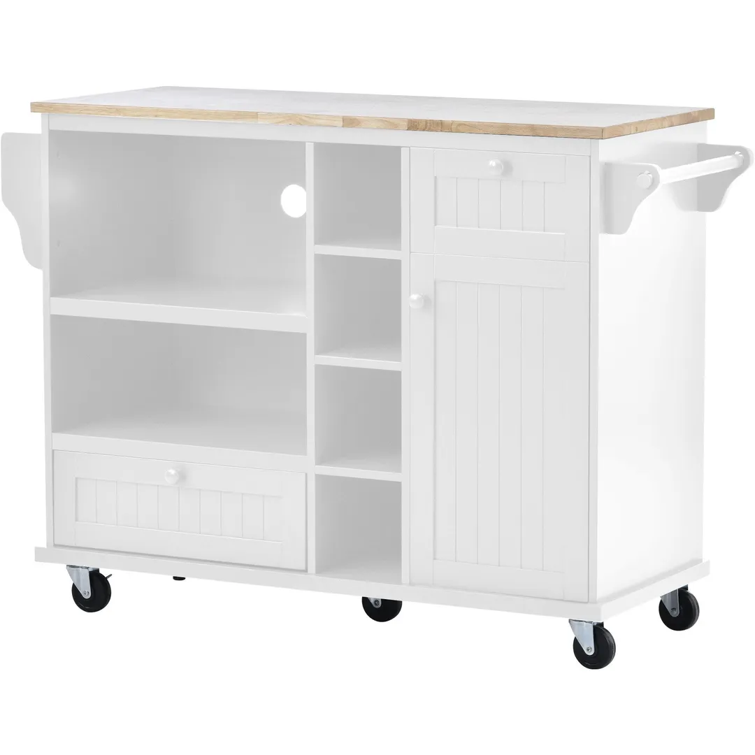 CESICIA White Wood Base with Wood Top Rolling Kitchen Island (18.1-in x 50.8-in x 36.2-in), photo 2 of 16