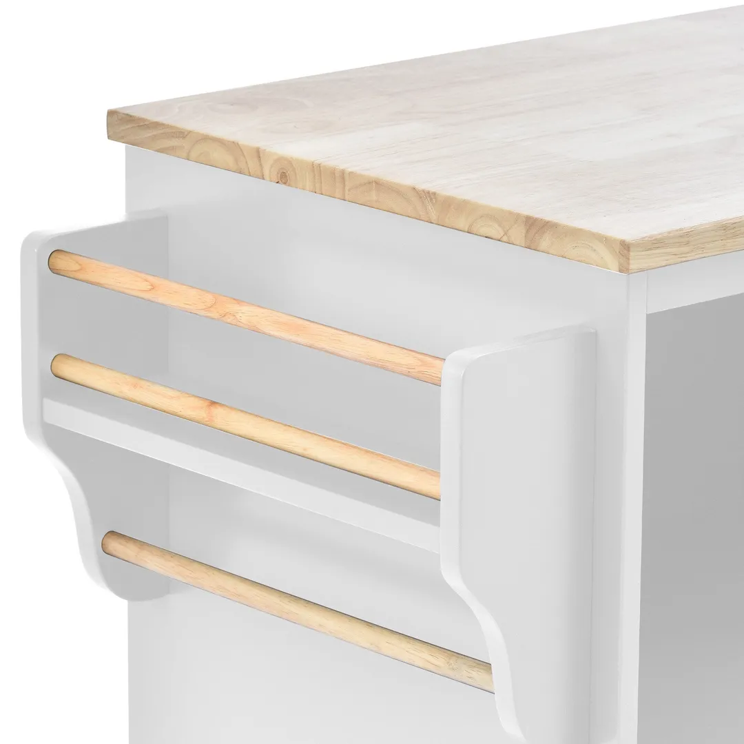 CESICIA White Wood Base with Wood Top Rolling Kitchen Island (18.1-in x 50.8-in x 36.2-in), photo 14 of 16