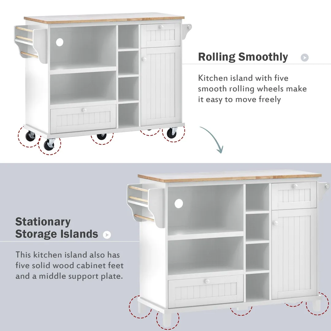 CESICIA White Wood Base with Wood Top Rolling Kitchen Island (18.1-in x 50.8-in x 36.2-in), photo 12 of 16