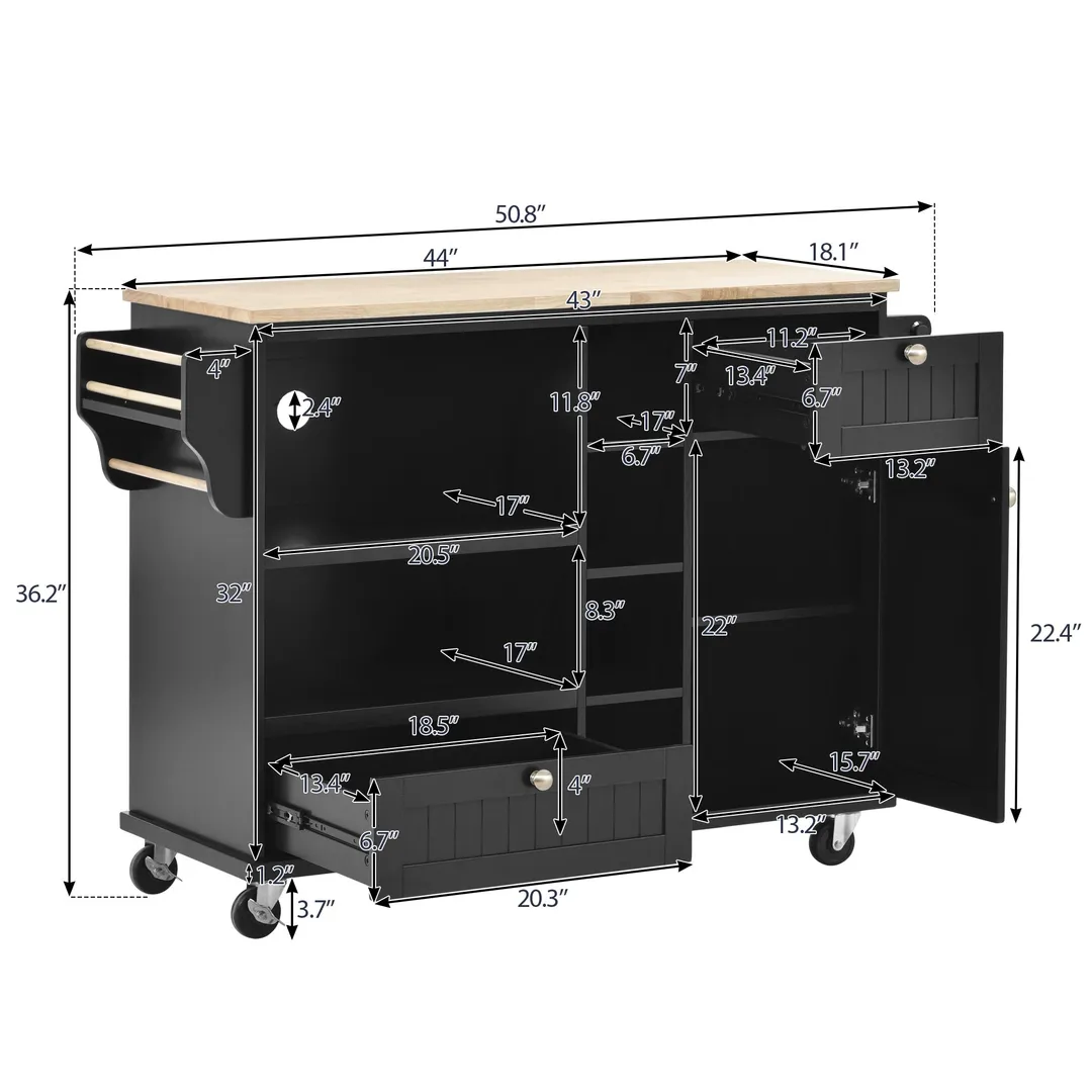 CESICIA Black Wood Base with Wood Top Rolling Kitchen Island (18.1-in x 50.8-in x 36.2-in), photo 5 of 20
