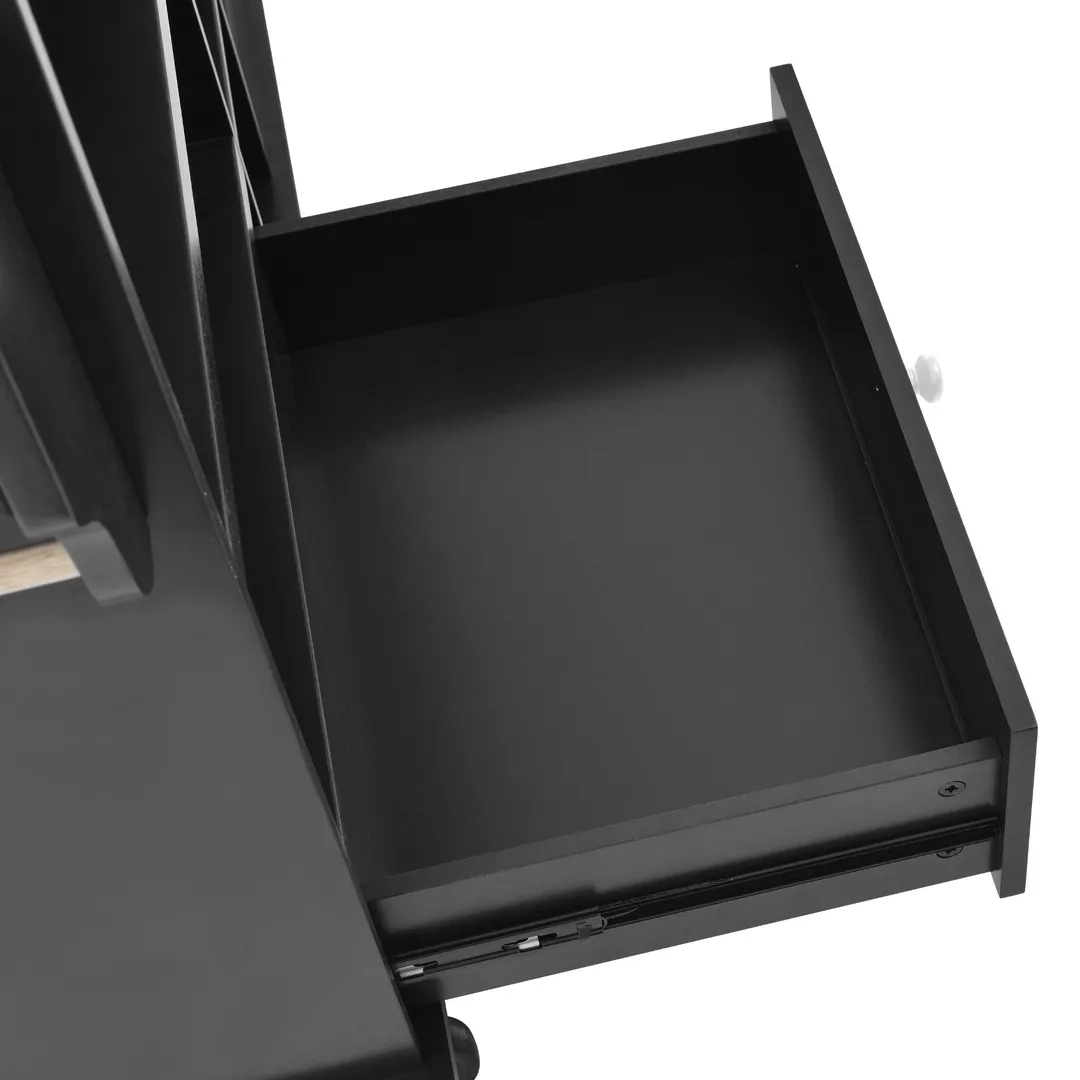 CESICIA Black Wood Base with Wood Top Rolling Kitchen Island (18.1-in x 50.8-in x 36.2-in), photo 20 of 20