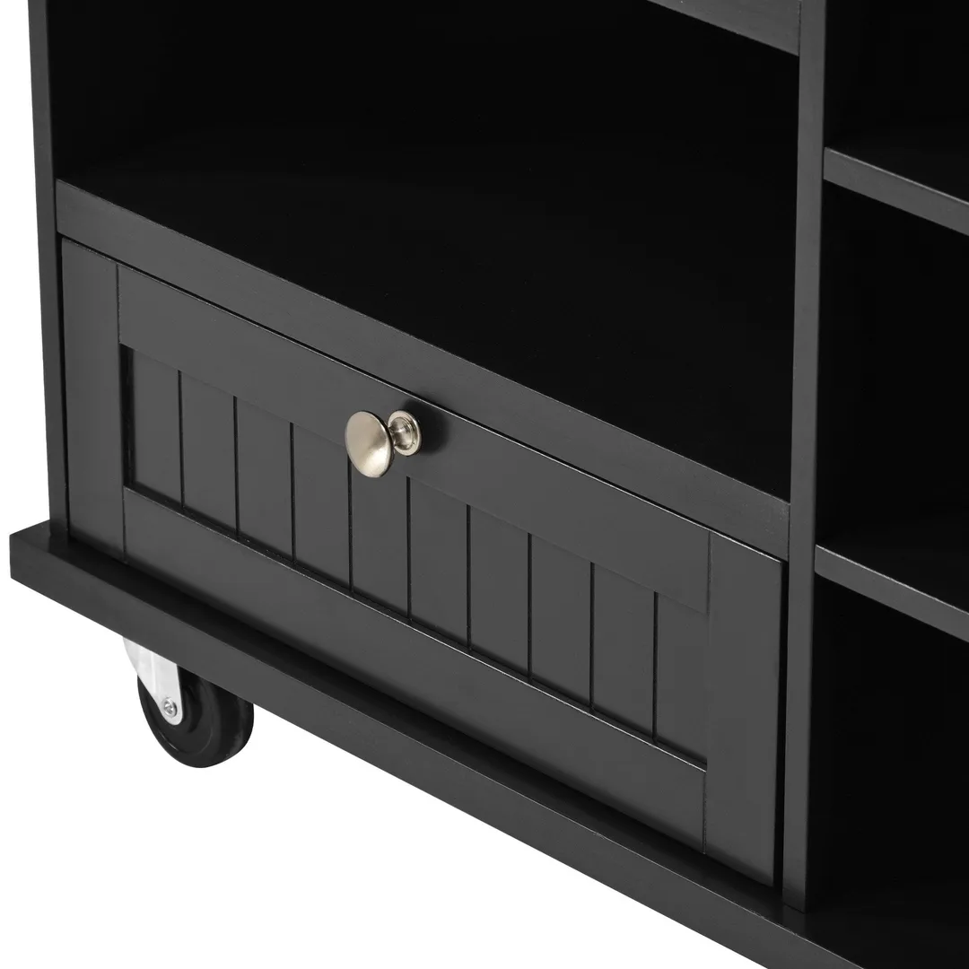 CESICIA Black Wood Base with Wood Top Rolling Kitchen Island (18.1-in x 50.8-in x 36.2-in), photo 14 of 20