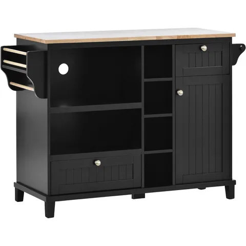 Black Wood Base with Wood Top Rolling Kitchen Island