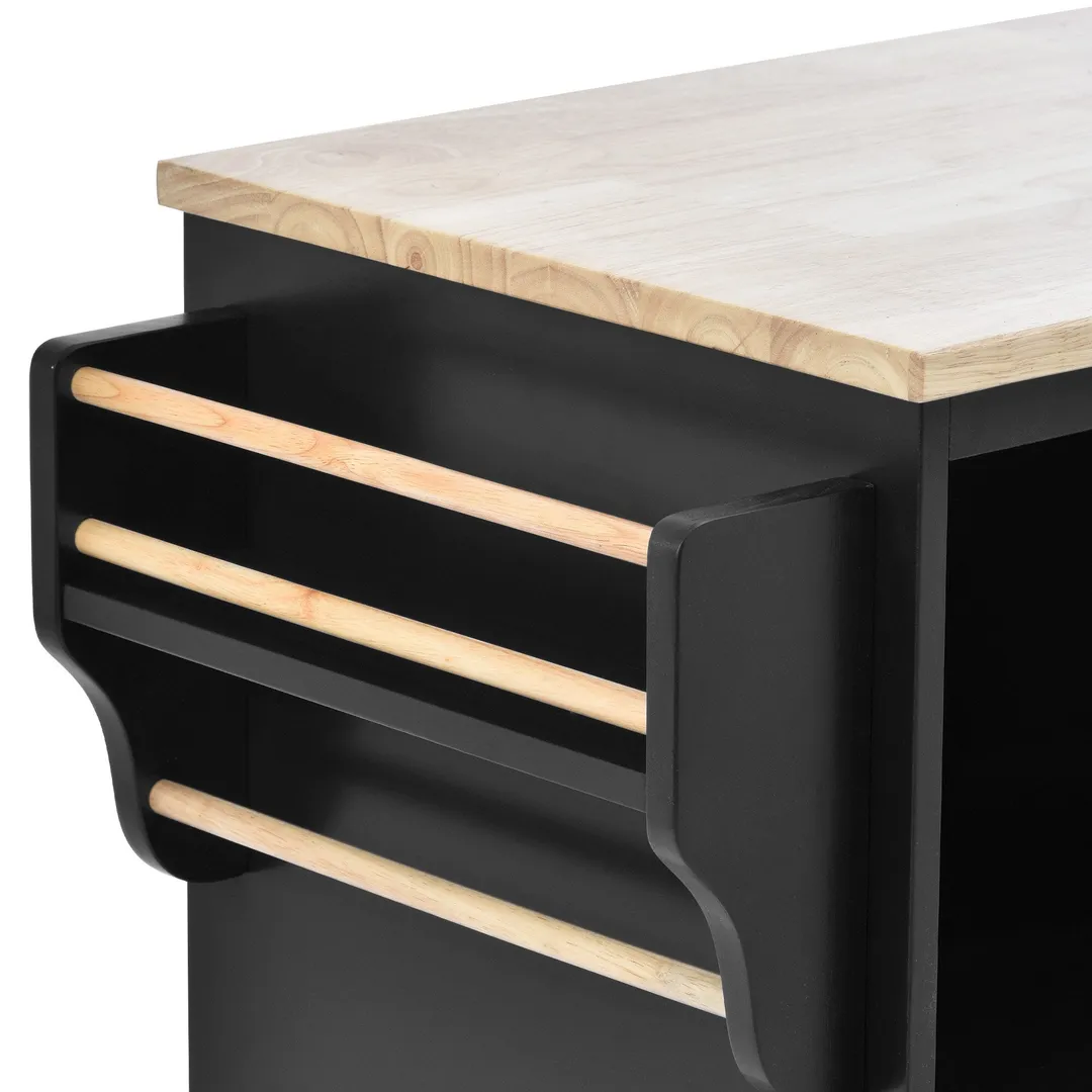 CESICIA Black Wood Base with Wood Top Rolling Kitchen Island (18.1-in x 50.8-in x 36.2-in), photo 19 of 20