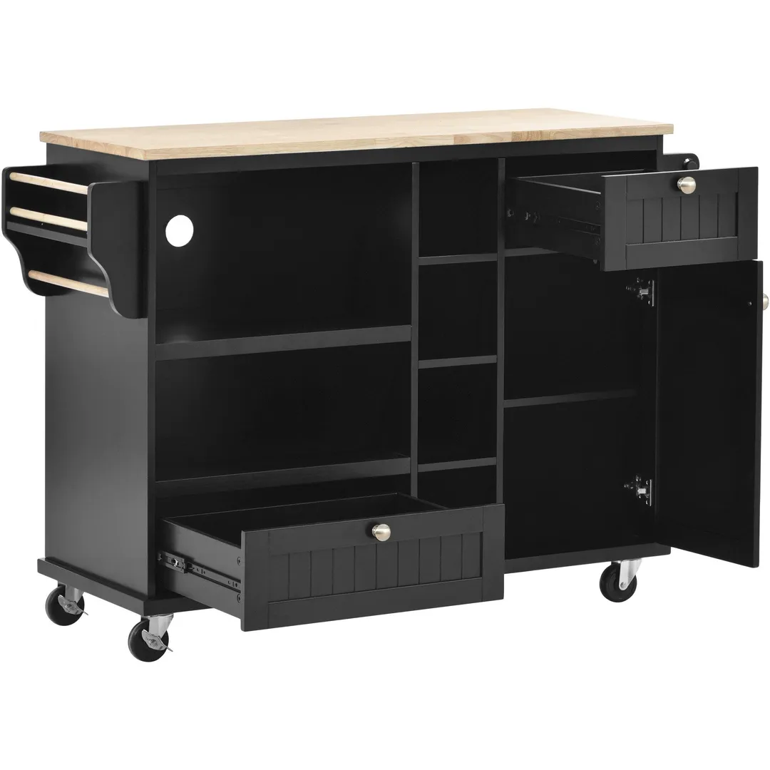 CESICIA Black Wood Base with Wood Top Rolling Kitchen Island (18.1-in x 50.8-in x 36.2-in), photo 4 of 20