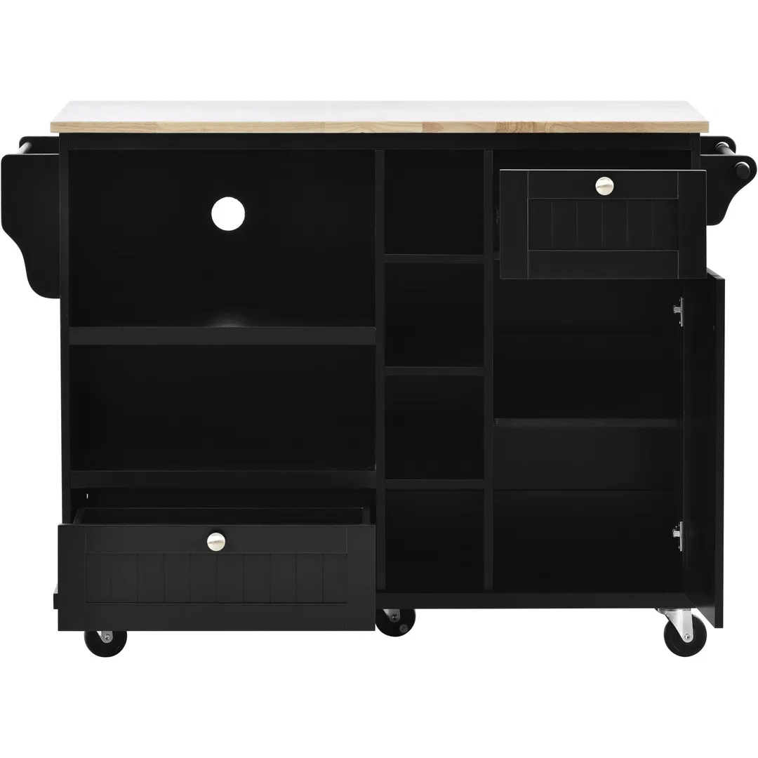 CESICIA Black Wood Base with Wood Top Rolling Kitchen Island (18.1-in x 50.8-in x 36.2-in), photo 16 of 20
