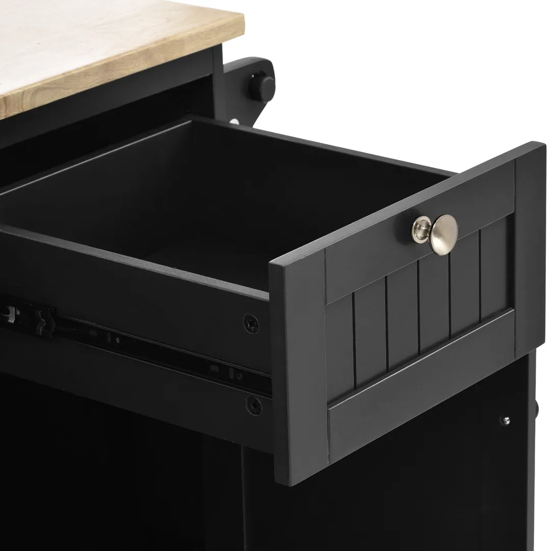 CESICIA Black Wood Base with Wood Top Rolling Kitchen Island (18.1-in x 50.8-in x 36.2-in), photo 15 of 20