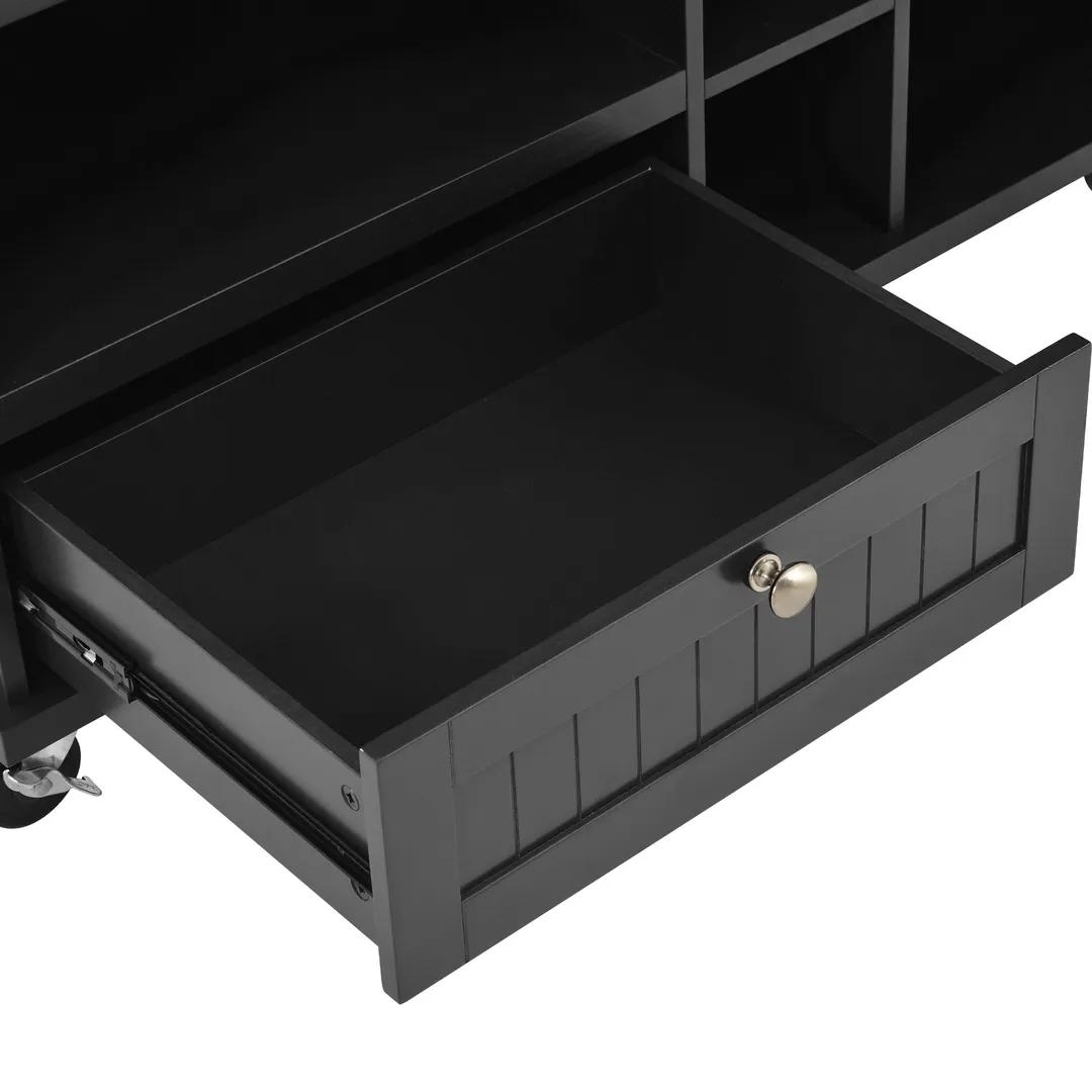 CESICIA Black Wood Base with Wood Top Rolling Kitchen Island (18.1-in x 50.8-in x 36.2-in), photo 10 of 20