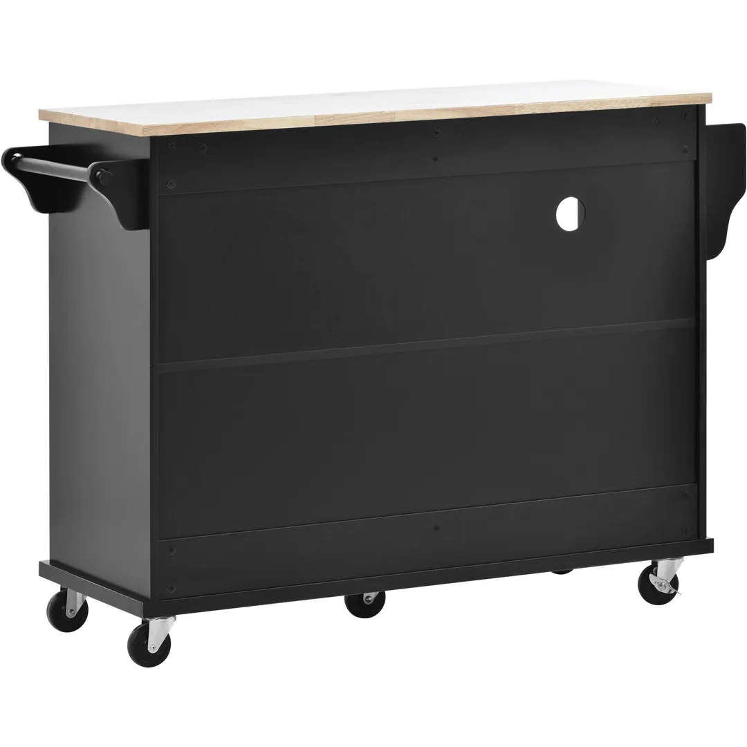CESICIA Black Wood Base with Wood Top Rolling Kitchen Island (18.1-in x 50.8-in x 36.2-in), photo 2 of 20