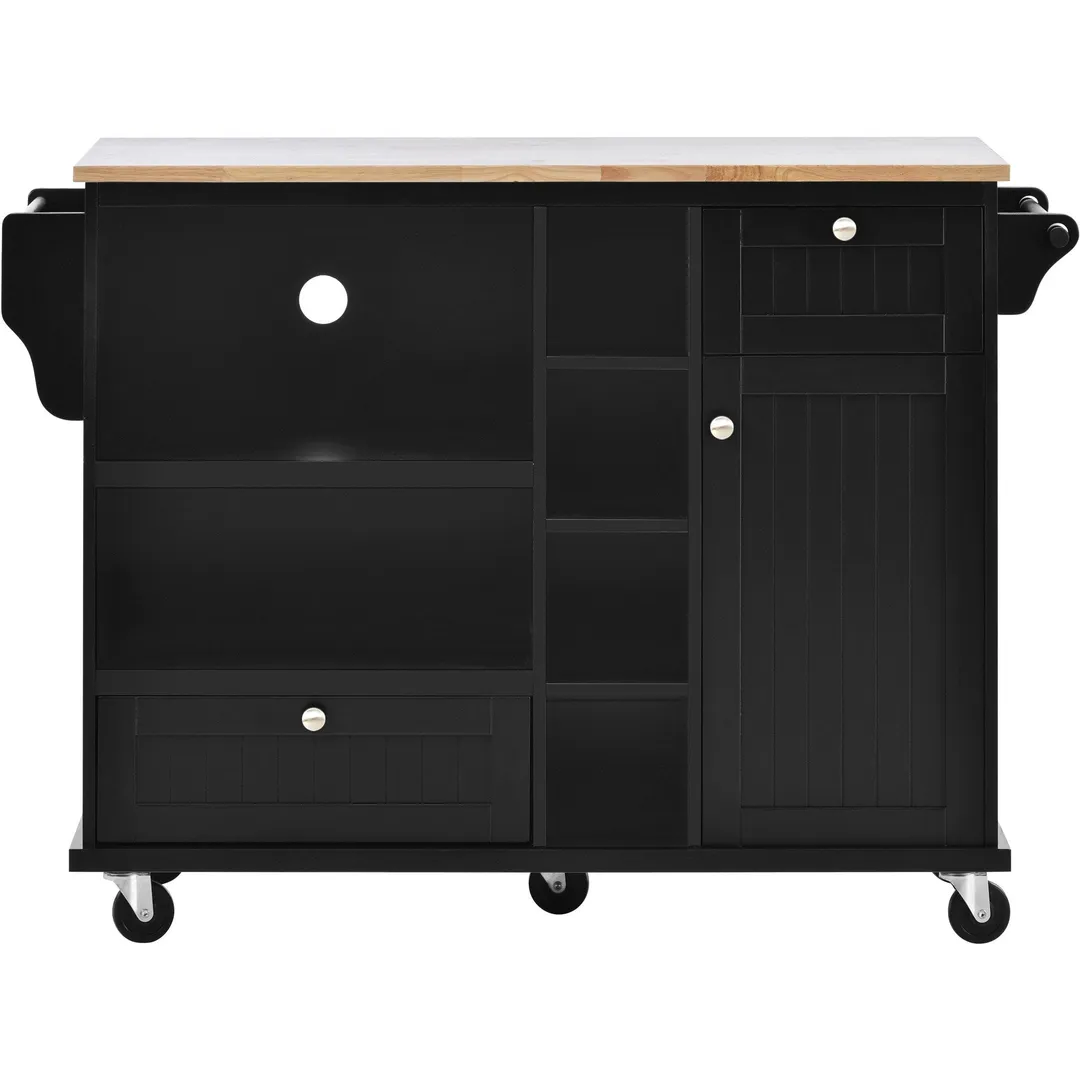 CESICIA Black Wood Base with Wood Top Rolling Kitchen Island (18.1-in x 50.8-in x 36.2-in), photo 3 of 20