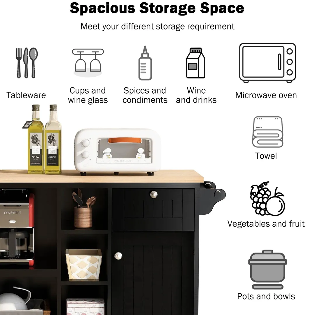 CESICIA Black Wood Base with Wood Top Rolling Kitchen Island (18.1-in x 50.8-in x 36.2-in), photo 7 of 20