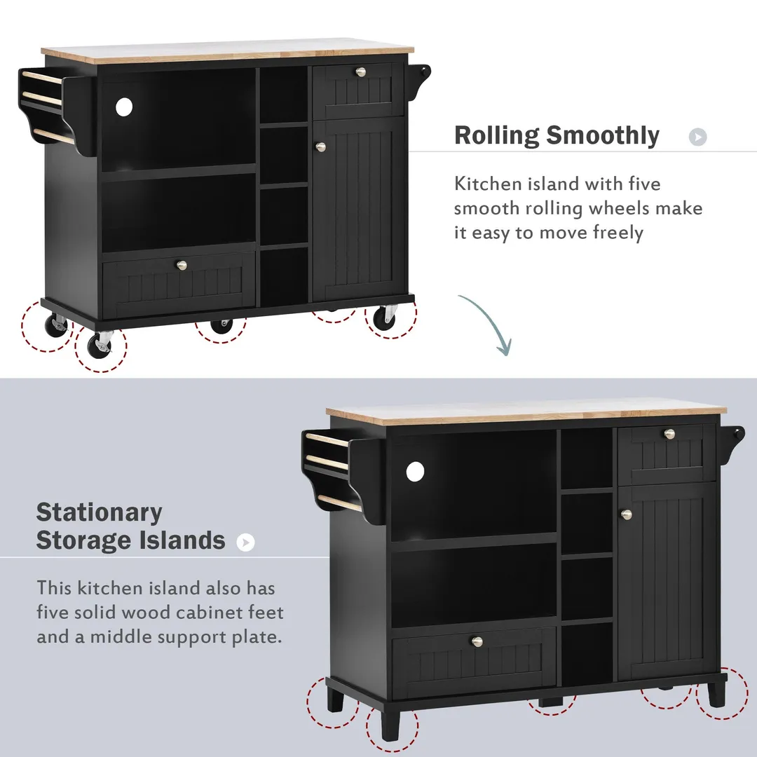 CESICIA Black Wood Base with Wood Top Rolling Kitchen Island (18.1-in x 50.8-in x 36.2-in), photo 9 of 20