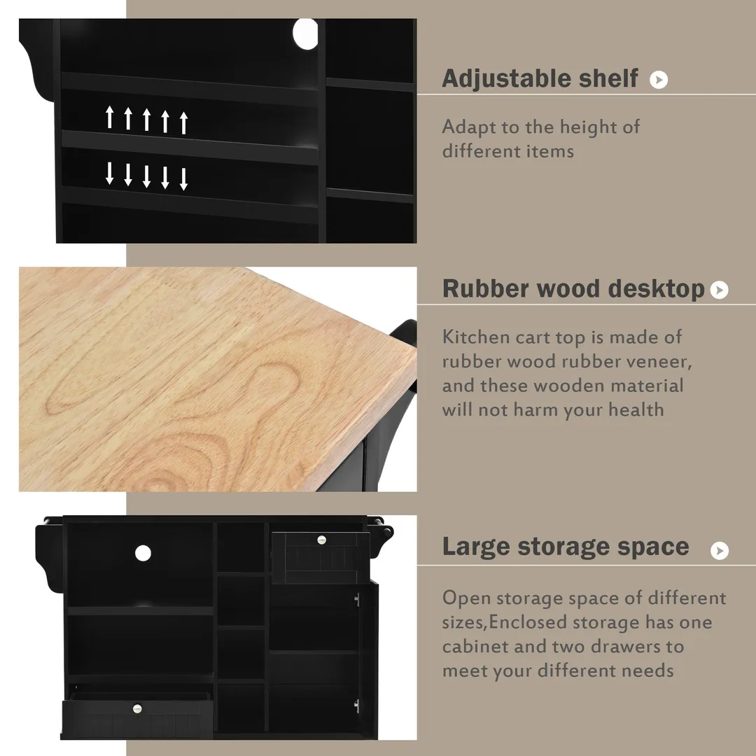 CESICIA Black Wood Base with Wood Top Rolling Kitchen Island (18.1-in x 50.8-in x 36.2-in), photo 8 of 20