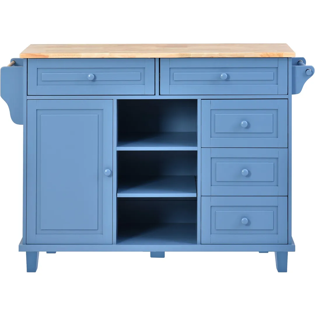 CESICIA Blue Wood Base with Wood Top Rolling Kitchen Island (18.1-in x 52.8-in x 36.2-in), photo 4 of 12