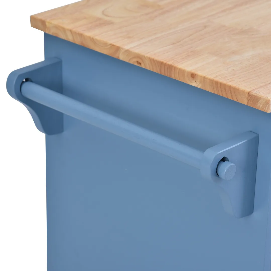 CESICIA Blue Wood Base with Wood Top Rolling Kitchen Island (18.1-in x 52.8-in x 36.2-in), photo 9 of 12