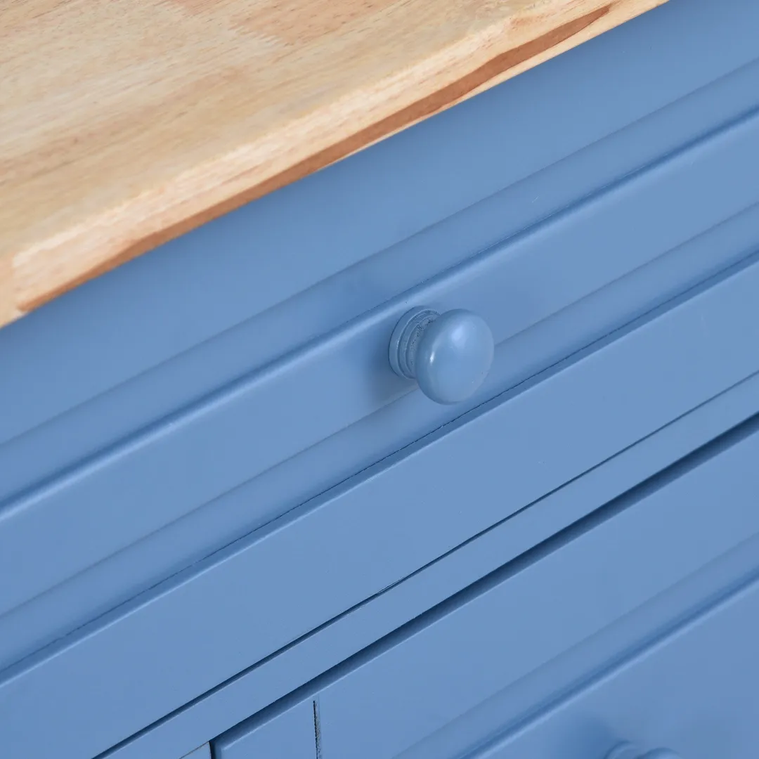 CESICIA Blue Wood Base with Wood Top Rolling Kitchen Island (18.1-in x 52.8-in x 36.2-in), photo 12 of 12