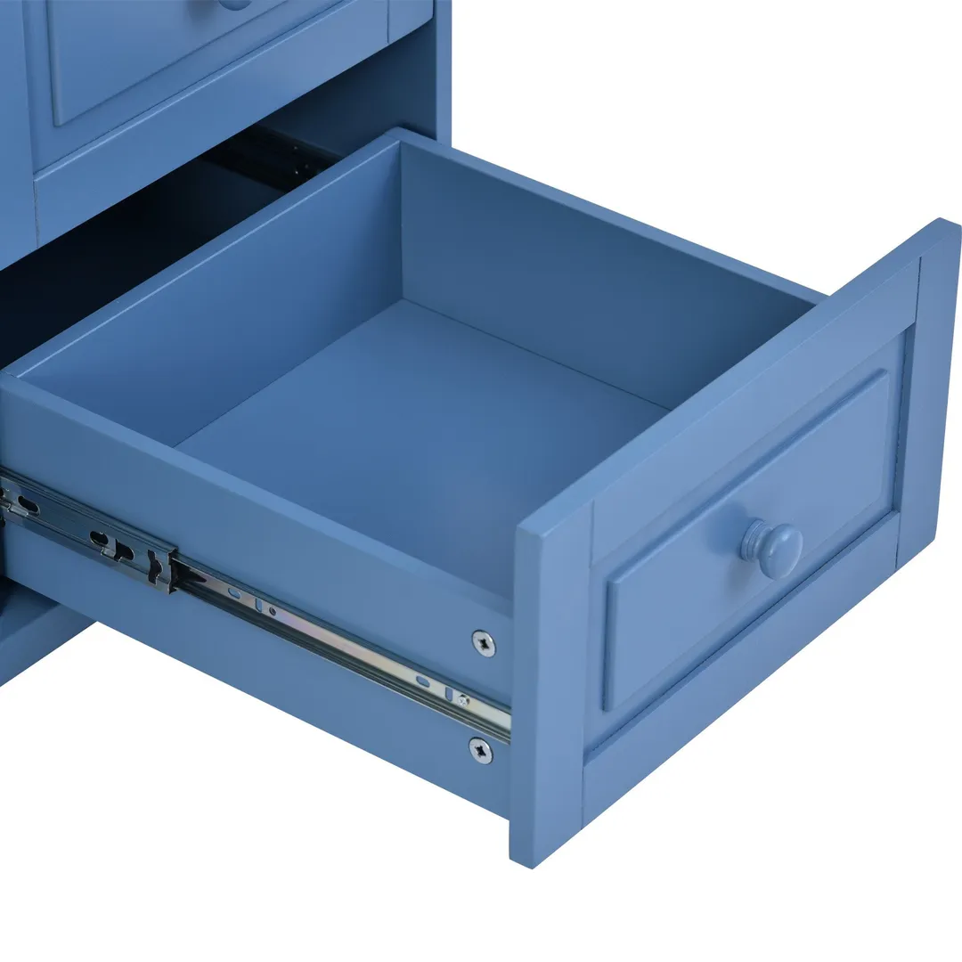 CESICIA Blue Wood Base with Wood Top Rolling Kitchen Island (18.1-in x 52.8-in x 36.2-in), photo 7 of 12