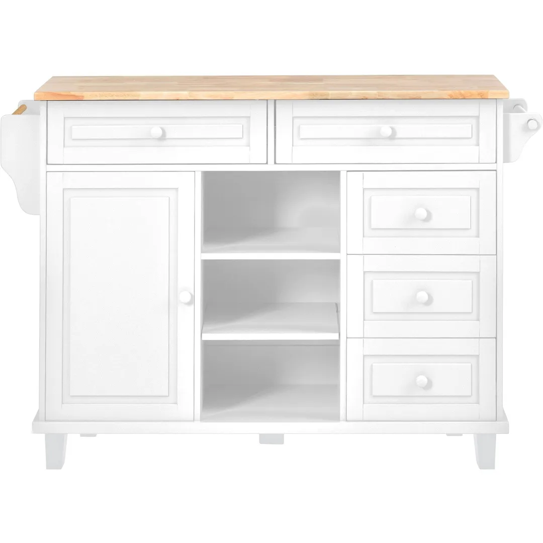 CESICIA White Wood Base with Wood Top Rolling Kitchen Island (18.1-in x 52.8-in x 36.2-in), photo 3 of 11